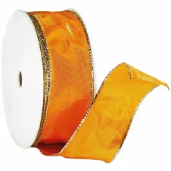 Best DecoWoerner Stoffband Mit Goldkante, 40 Mm, 25 M, orange