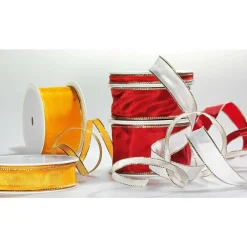 Best DecoWoerner Stoffband Mit Goldkante, 40 Mm, 25 M, orange
