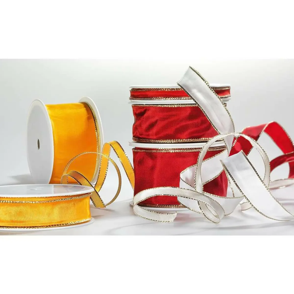 Best DecoWoerner Stoffband Mit Goldkante, 40 Mm, 25 M, orange