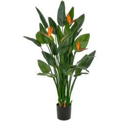 DecoWoerner Strelizien Kunstpflanze Mit Blüten Im Topf B1, 150 Cm grün