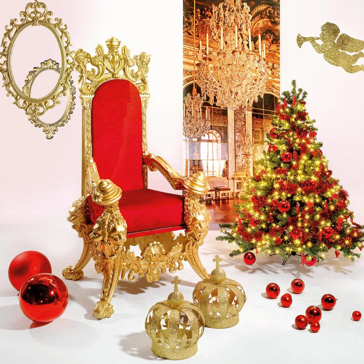 Best DecoWoerner Thron "Barock" 190 Cm Hoch, Gold-rot mehrfarbig