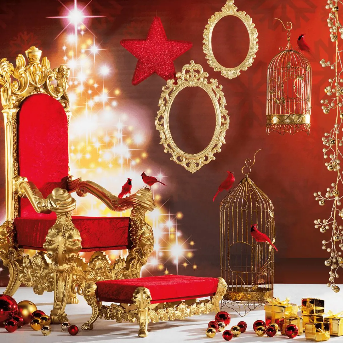 Best DecoWoerner Thron "Barock" 190 Cm Hoch, Gold-rot mehrfarbig