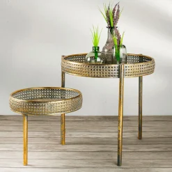 Online DecoWoerner Tisch Aus Metall Wiener Geflecht 68,5 Cm gold