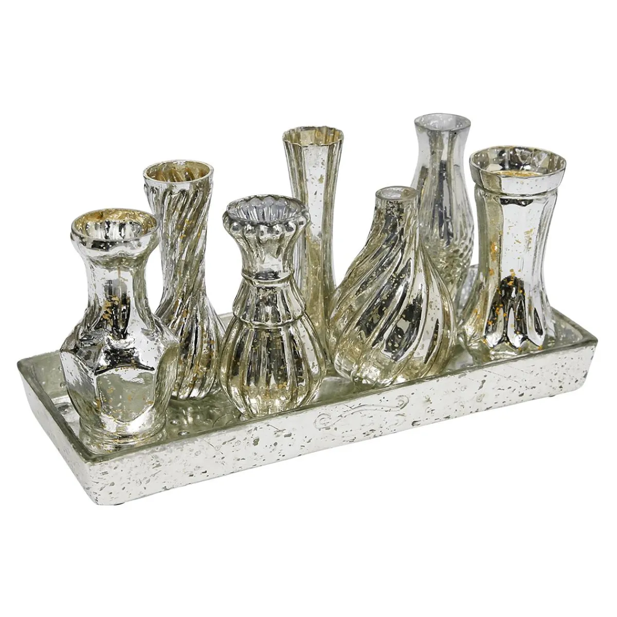 Discount DecoWoerner Tischdeko vasen Mit Tablett, 8-teilig silber