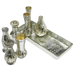 Discount DecoWoerner Tischdeko vasen Mit Tablett, 8-teilig silber