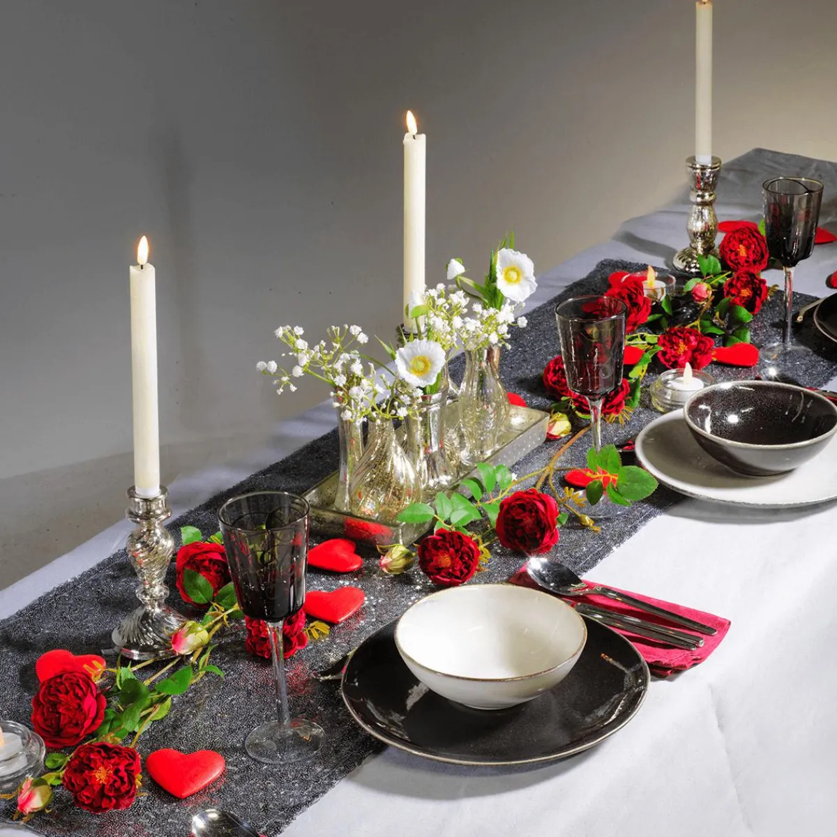 Discount DecoWoerner Tischdeko vasen Mit Tablett, 8-teilig silber