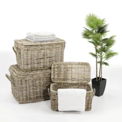 Outlet DecoWoerner Truhen Set Aus Rattan 3 Tlg. braun