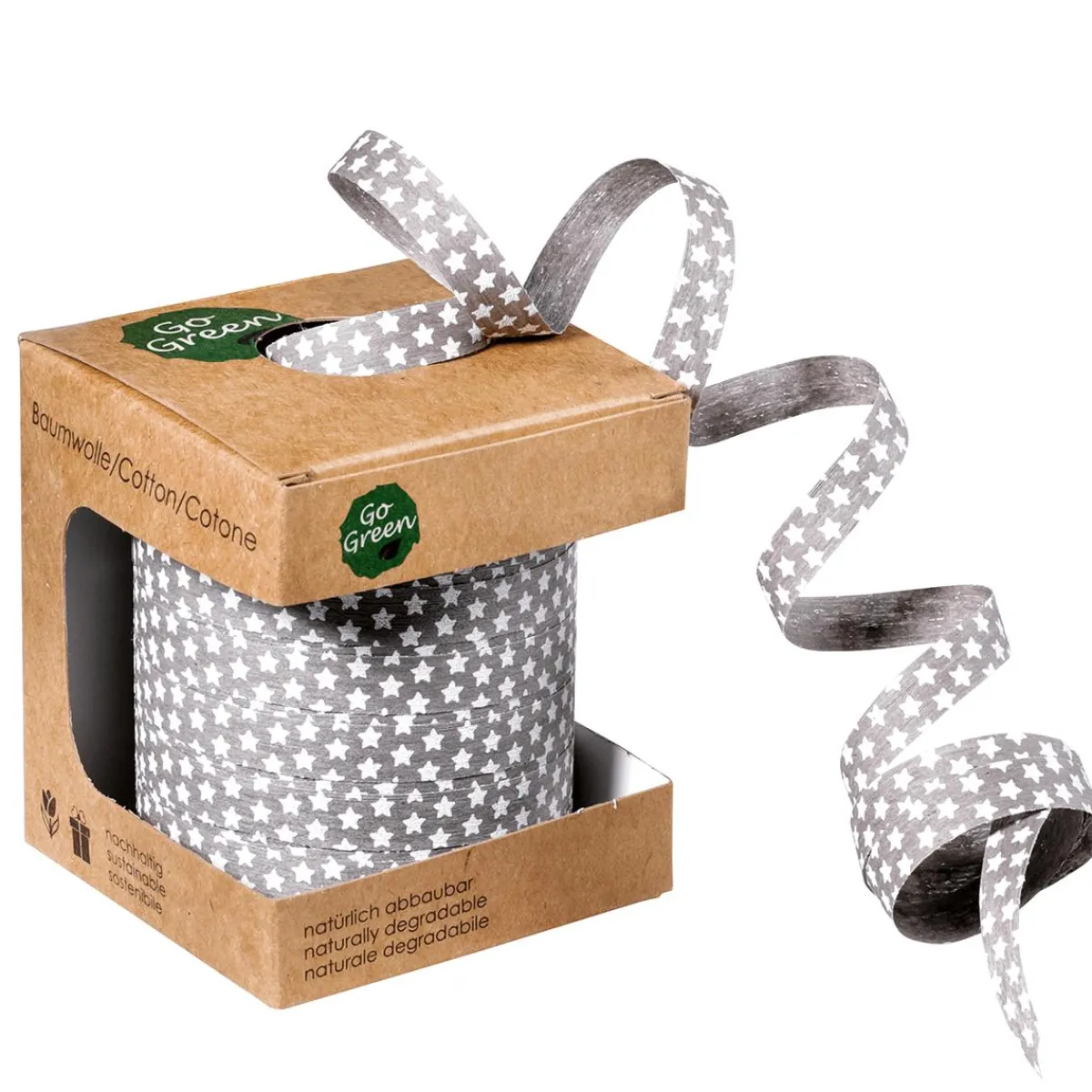 Discount DecoWoerner Umweltfreundliches Ringelband Mit Sternen 10 Mm 100 M Grau