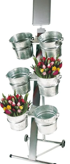 Discount DecoWoerner Verkaufsständer Für Schnittblumen, 6 Eimer silber