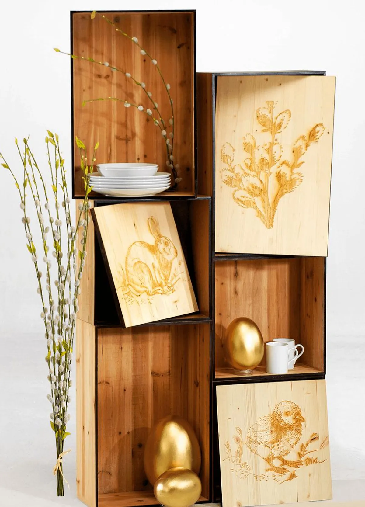 Clearance DecoWoerner Wandbild-Set Brandmalerei Beige