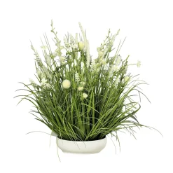 New DecoWoerner e Wiesen-Kunstblumen Gesteck In er Schale 58 Cm weiß