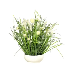 Clearance DecoWoerner e Wiesen-Kunstblumen Gesteck In er Schale 40 Cm weiß
