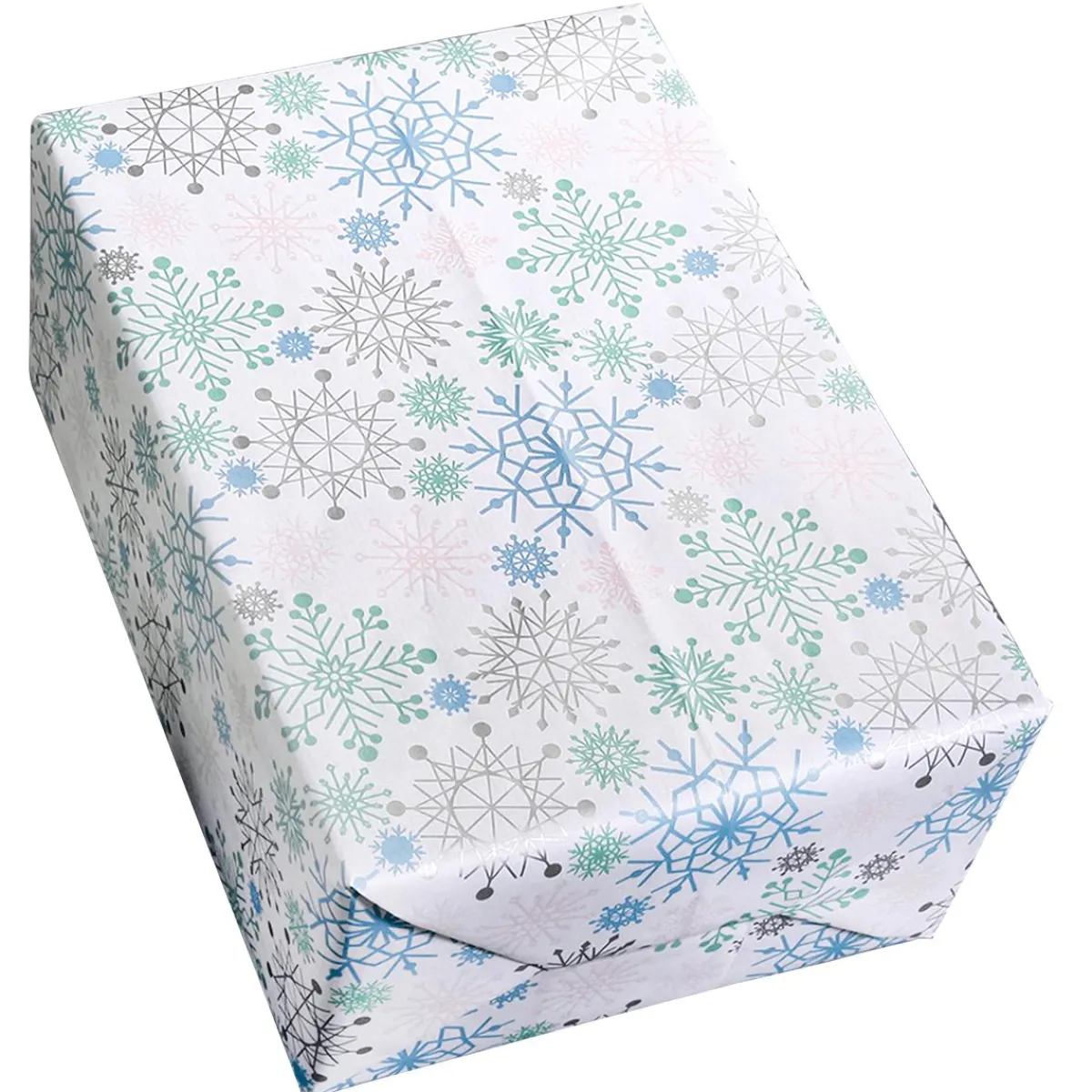 Hot DecoWoerner es Kraftpapier Mit Schneeflocken In Hellblau, Rosa, Silber & Mint – 50 M Geschenkpapier-Rolle weiß