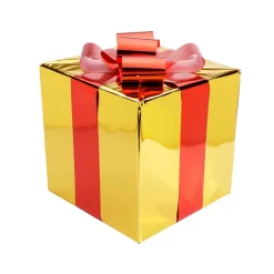 Outlet DecoWoerner Weihnachtsgeschenk 40 Cm Mit Roter Schleife gold