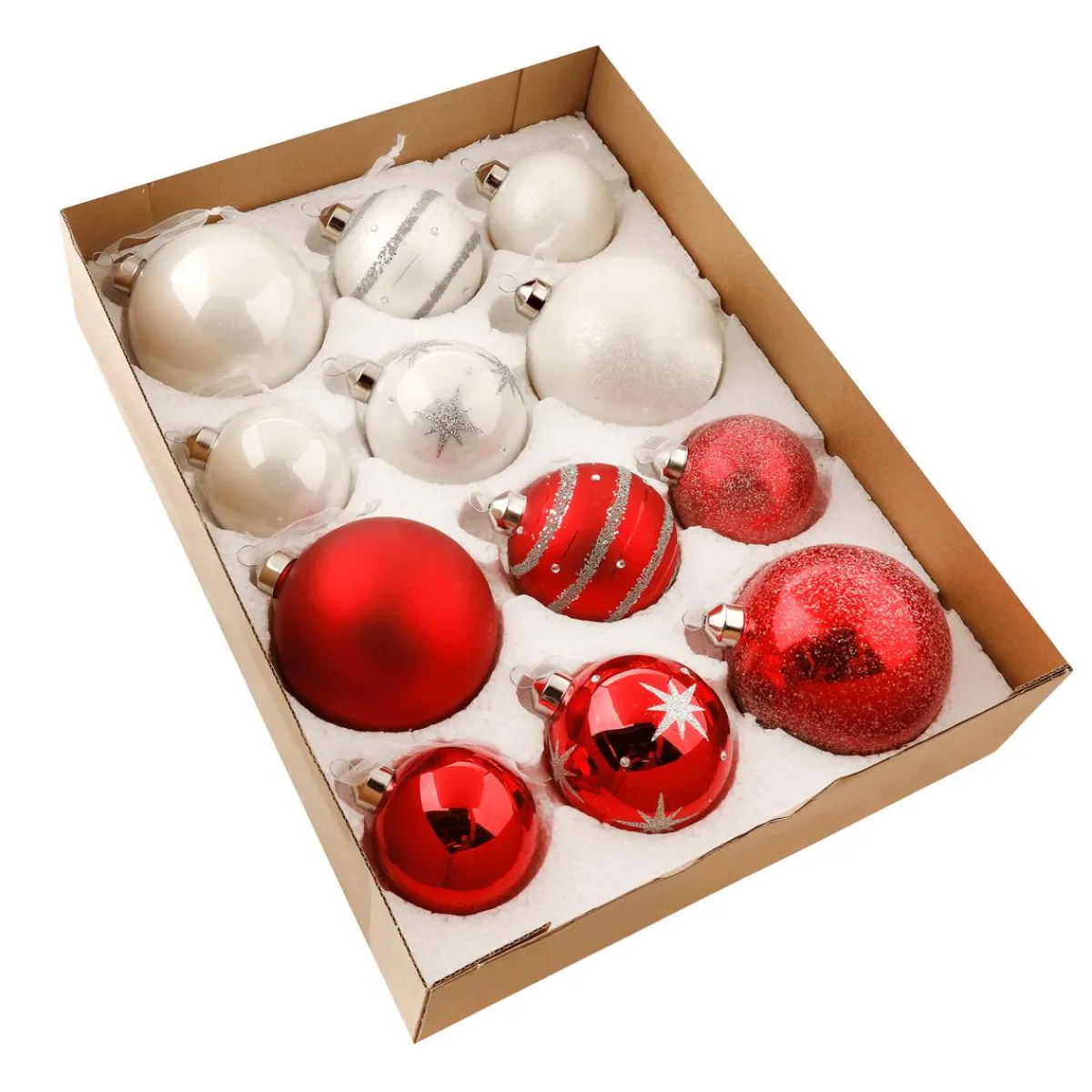 DecoWoerner Weihnachtskugel-Set Aus Glas 7 - 10 Cm Ø Karton à 12 Stk. rot