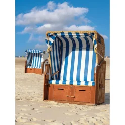 Online DecoWoerner XL-Stoffbanner „-weißer Strandkorb“ Aus Schwer Entflammbarem Fahnenstoff 150 X 200 Cm blau
