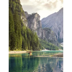 Outlet DecoWoerner XL-Stoffbanner „Ruderboot Auf Gebirgssee“ Aus Schwer Entflammbarem Fahnenstoff 150 X 200 Cm grün