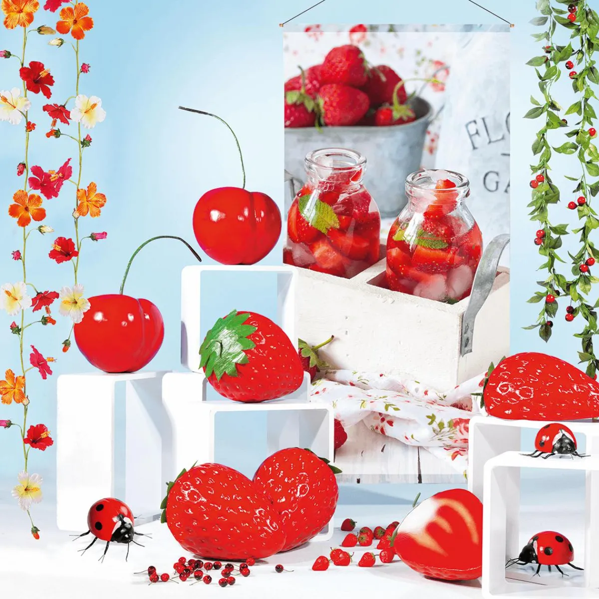 New DecoWoerner XXL Erdbeer Lebensmittel-Attrappe 40 Cm 30 Cm Ø rot