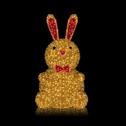 DecoWoerner XXL LED Hase Sitzend Mit Fliege Für Außen gold