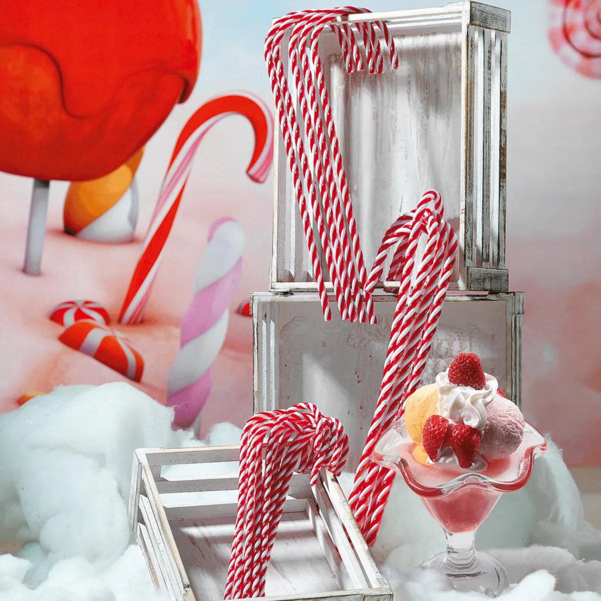Discount DecoWoerner XXL Zuckerstangen Lebensmittel-Attrappe 5 Stück 50 Cm rot